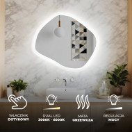 84x74 cm Lustro łazienkowe z oświetleniem, 84x74cm, Dual color, Włącznik dotykowy, Mata grzewcza