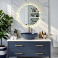 Okrągłe lustro podświetlane LED - 60 cm w srebnej ramie aluminiowej