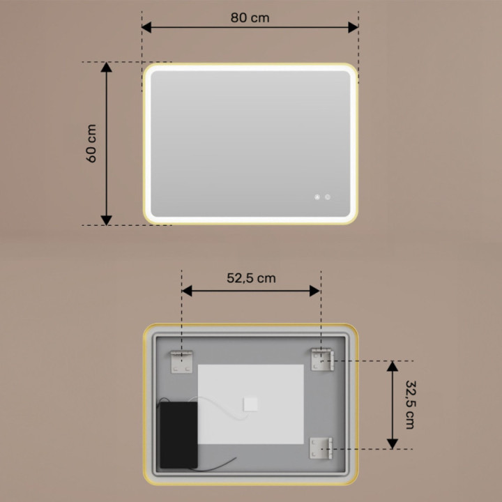 80x60/60x80 cm Zaokrąglone lustro z podświetleniem LED w czarnej aluminiowej ramie