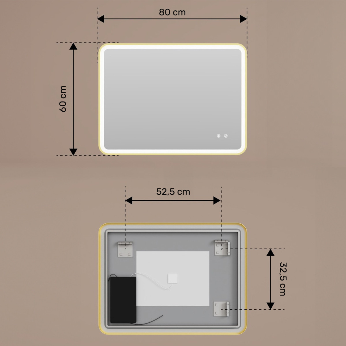 80x60/60x80 cm Zaokrąglone lustro z podświetleniem LED w czarnej aluminiowej ramie