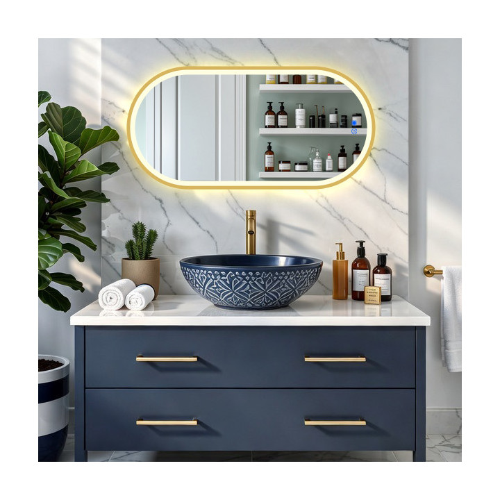 Lustro owalne LED - 50x80/80x50 cm w złotej aluminiowej ramie