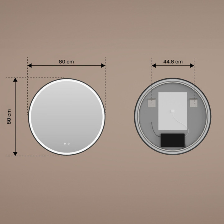 Okrągłe lustro z podświetleniem LED - 80 cm w czarnej aluminiowej ramie