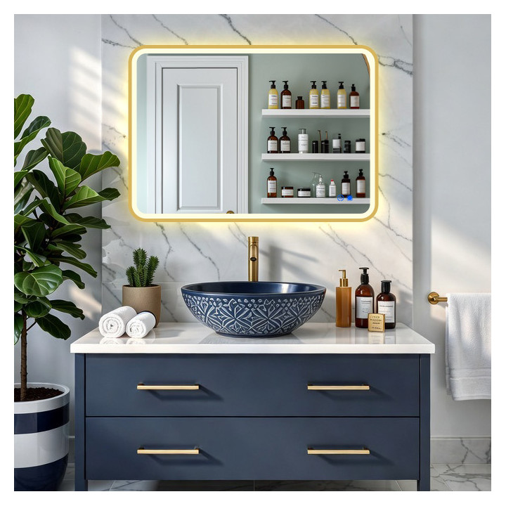 Lustro zaokrąglone LED - 100x70/70x100 cm w złotej aluminiowej ramie