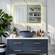 Lustro zaokrąglone LED - 100x70/70x100 cm w złotej aluminiowej ramie