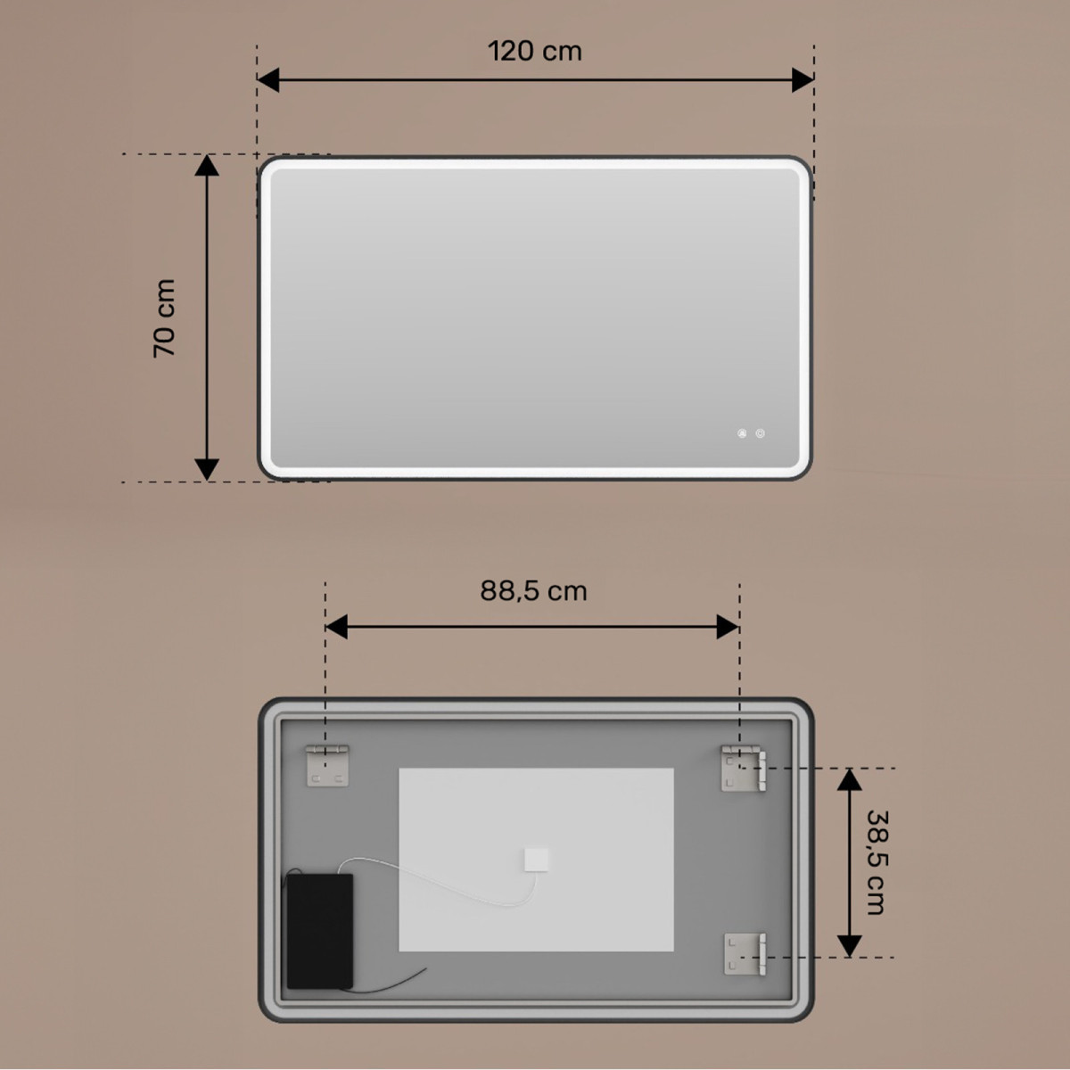 Zaokrąglone lustro podświetlane LED - 120x70/70x120 cm w srebnej ramie aluminiowej