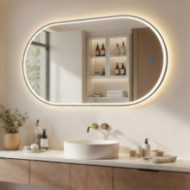 50x100/100x50 cm Owalne lustro z podświetleniem LED w czarnej aluminiowej ramie