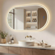 Lustro owalne LED- 50x100/100x50 cm w złotej aluminiowej ramie