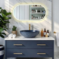 Owalne lustro podświetlane LED - 50x100/100x50 cm w srebnej ramie aluminiowej