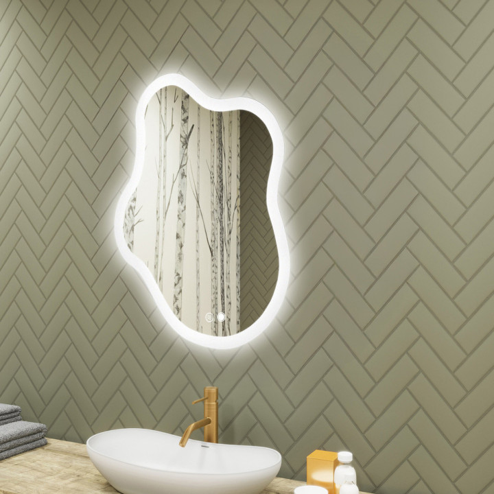 74x94 cm Lustro nieregularne z podświetleniem, 74x94cm, Dual color, Włącznik dotykowy, Mata grzewcza