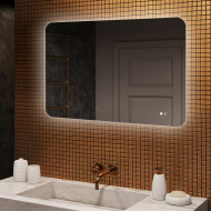 100x70 cm Zaokrąglone lustro do łazienki z oświetlenim LED, 100x70cm, Dual color, Włącznik dotykowy, Mata grzewcza