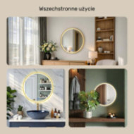 Lustro okrągłe LED w złotej aluminiowej ramie - 60 cm