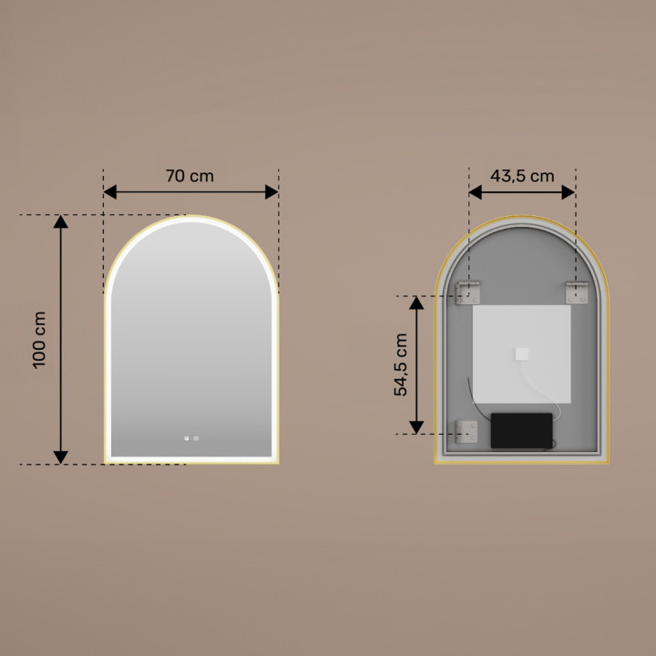 Lustro nieregularne LED - 70x100 cm w złotej aluminiowej ramie