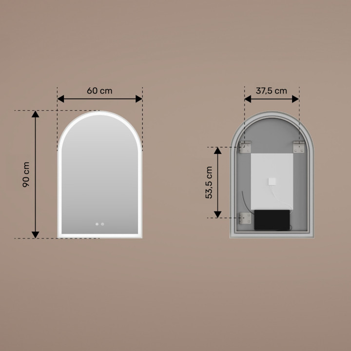60x90 cm Nieregularne lustro z podświetleniem LED w czarnej aluminiowej ramie