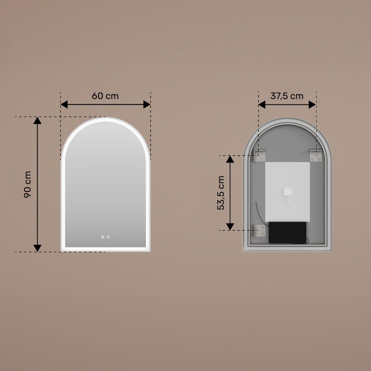 60x90 cm Nieregularne lustro z podświetleniem LED w czarnej aluminiowej ramie