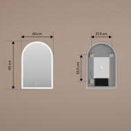 60x90 cm Nieregularne lustro z podświetleniem LED w czarnej aluminiowej ramie